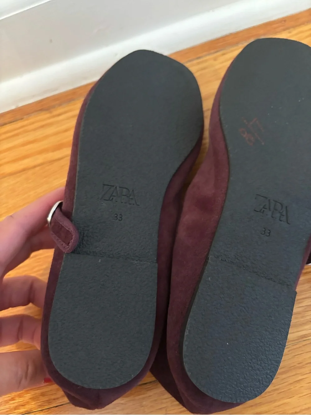 Zara burgundy suede Mary Jane flats size 33 (1.5- 2 US)